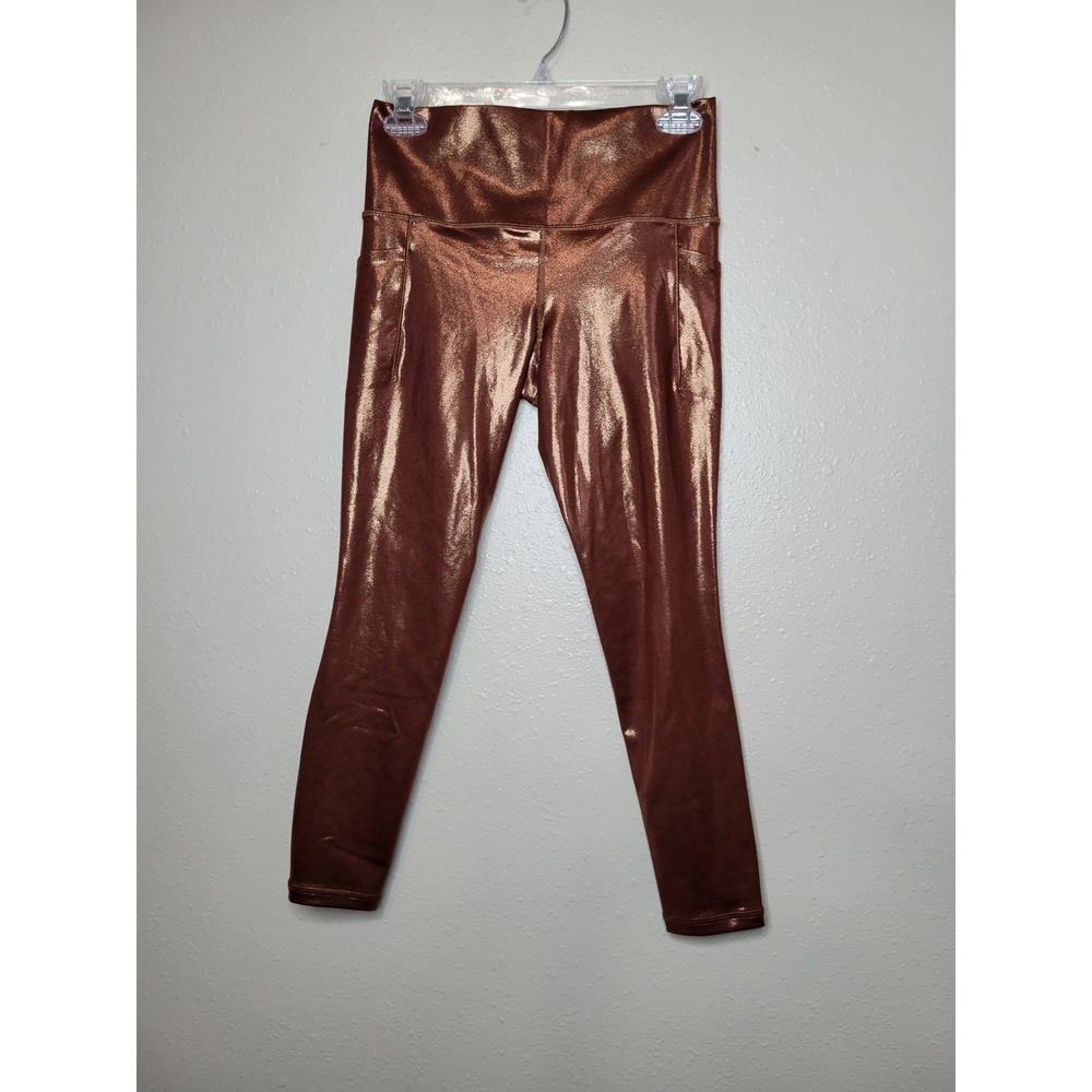 Athleta Salutation Stash Shine Tight Metallic Bronze Copper Leggings S Petite